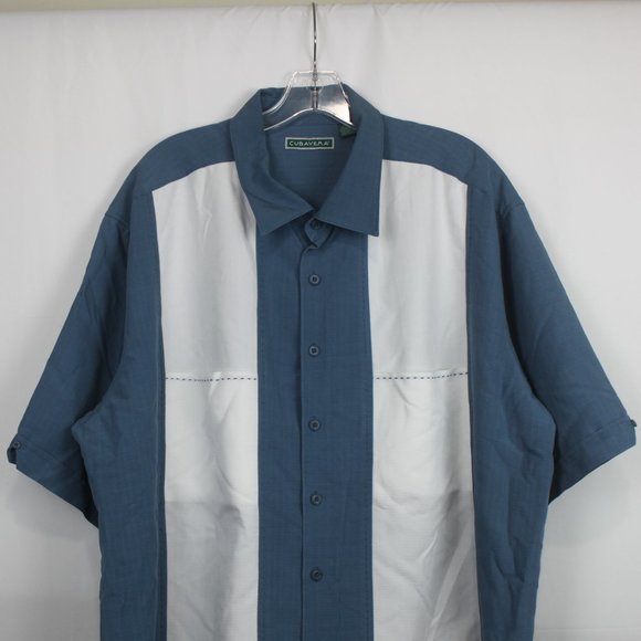 Cubavera 2XLT blue and white button up short sleeve dress shirt - Picture 1 of 5
